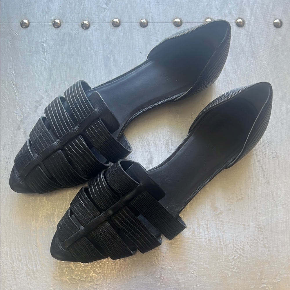Vince Neves Leather D’Orsay Black Woven Pointed Toe Flats